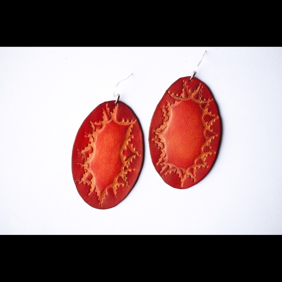 Handmade leather oval earrings