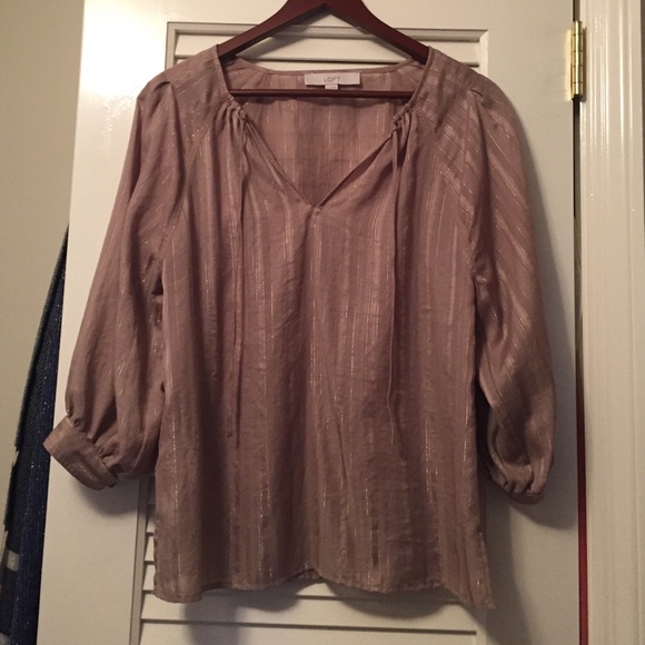 Tan and metallic gold top