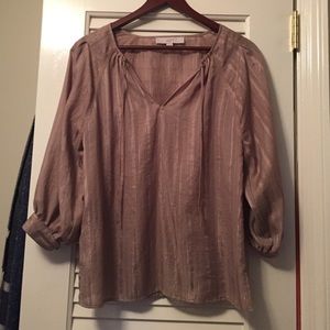 Tan and metallic gold top