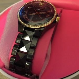 Isaac Mizrahi crystal bezel ceramic black watch