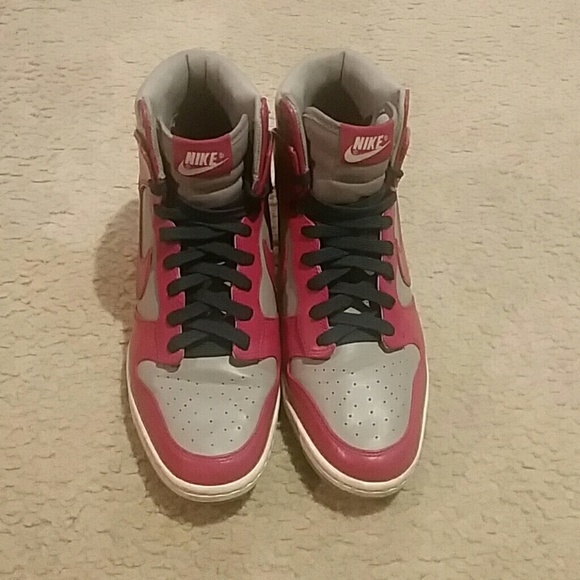 Nike Dunk Sky Hi Wedge Sneakers (Pink & Gray)