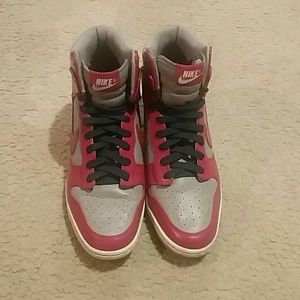 Nike Dunk Sky Hi Wedge Sneakers (Pink & Gray)