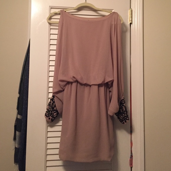 Tan dress with beaded cuffs