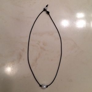 Faux pearl and leather necklace