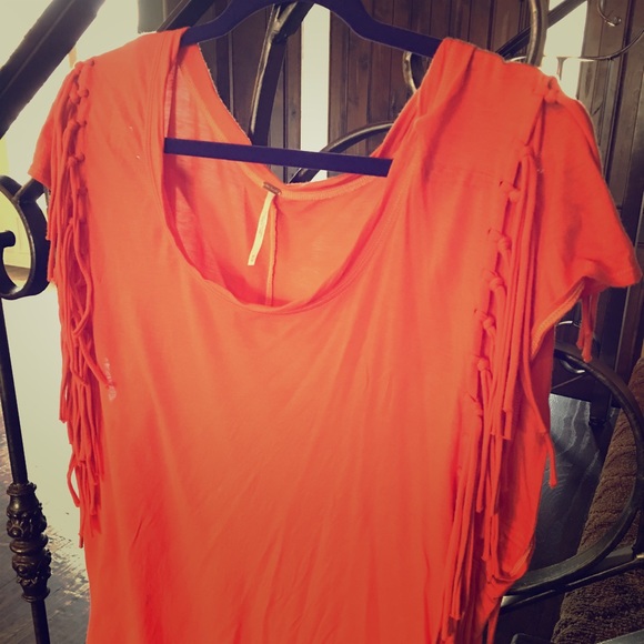 Free people shirt orange with fringe