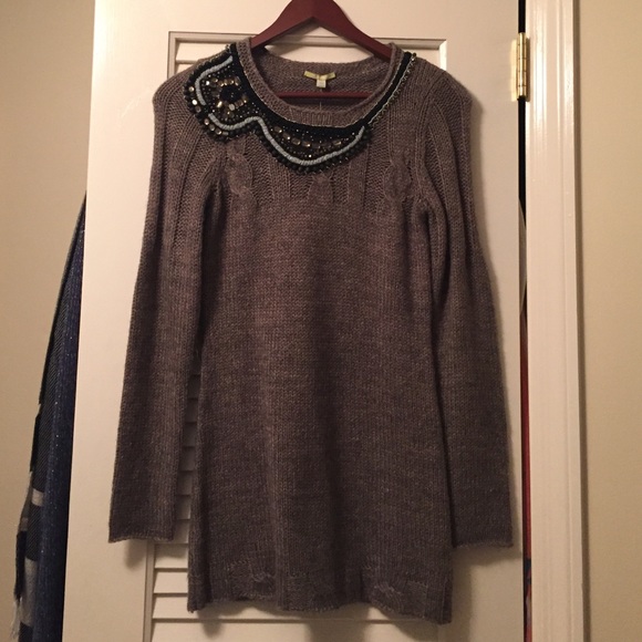 Brown beaded sweater dress