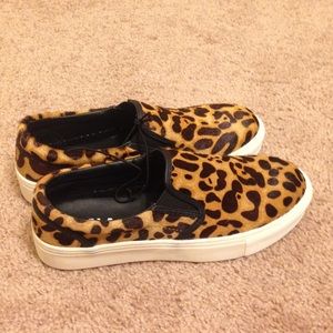 Real dyed calf fur leopard slip on sneakers