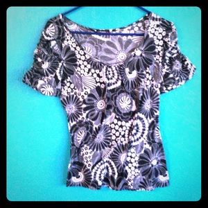 Black and White Floral Blouse