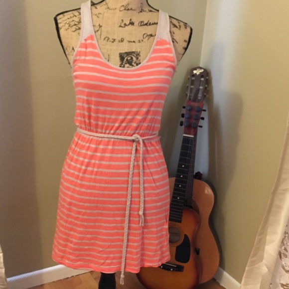 Super Cute stripe mesh racer back orange dress S - Picture 2 of 4