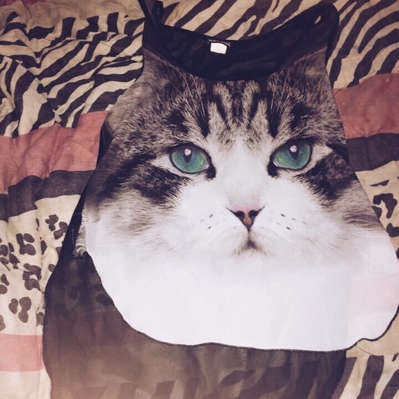 Cat face see through tank top size small summer