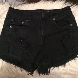 American eagle black distressed jean shorts