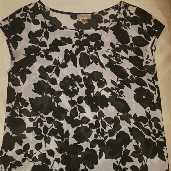 LOFT sheer black and white floral blouse medium