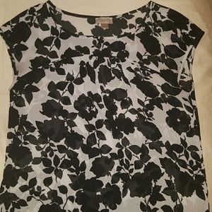LOFT sheer black and white floral blouse medium