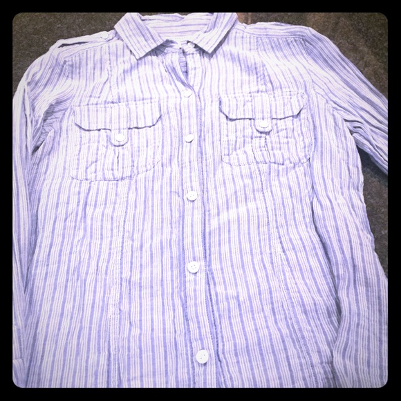 Linen blue striped button down