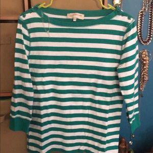 SELLING FOR MY MOM. green & white striped sweater.