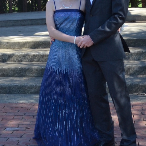 Blue glittery prom dress
