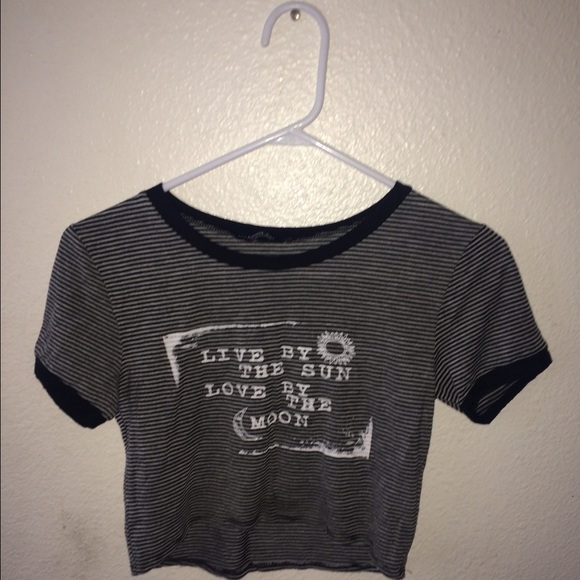 Gray and black stripped crop top t