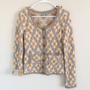 Argyle yarn work cardigan