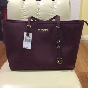 Michael Kors Merlot Jet Set Travel Top-Zip Tote