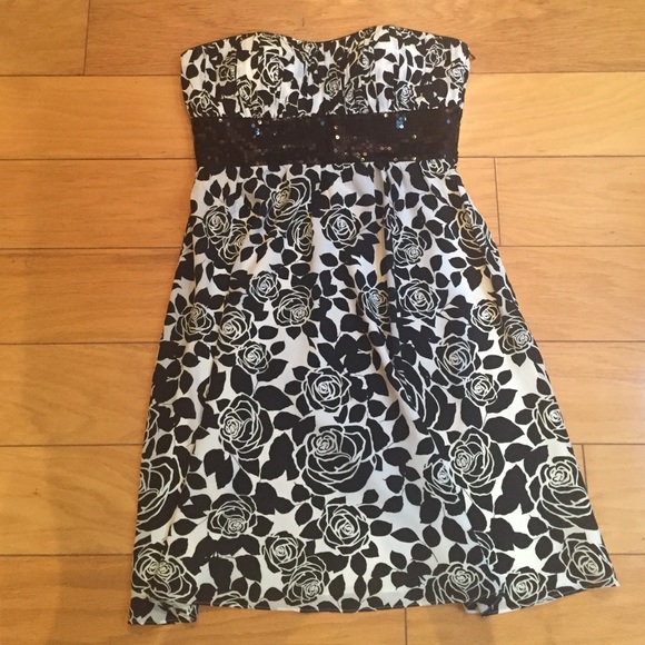 Black and white dress with rose and sequin detail