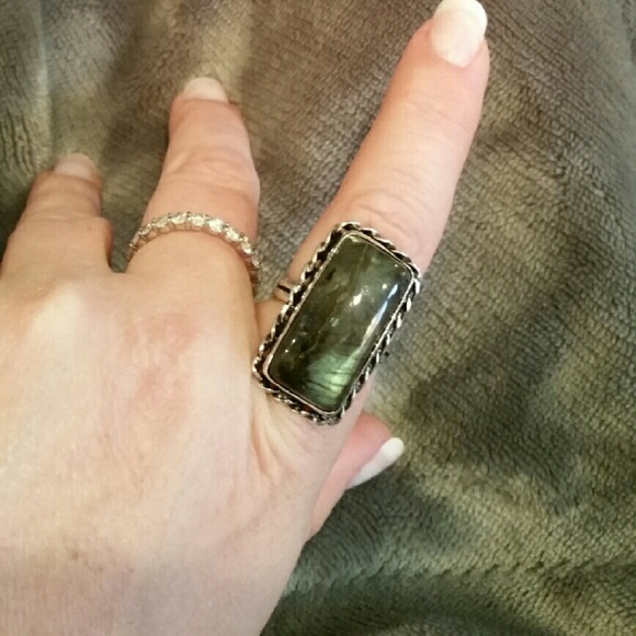 Big rectangular Labradorite silver ring size 9.5 - Picture 2 of 4