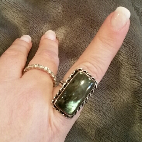 Big rectangular Labradorite silver ring size 9.5 - Picture 4 of 4