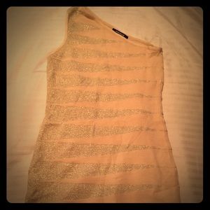 NWOT Gold sparkly 1 shoulder mini dress, size lrge