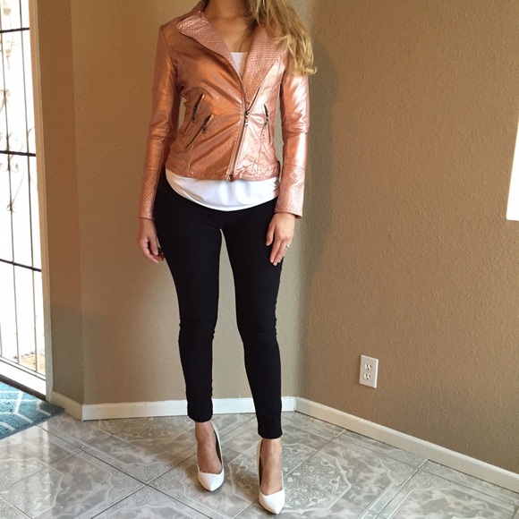 Metallic Pink Quilted Moto Jacket - Picture 3 of 4