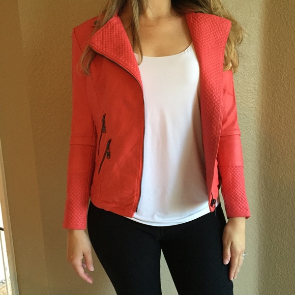 Coral Quilted Zippered Moto Jacket - Picture 3 of 4