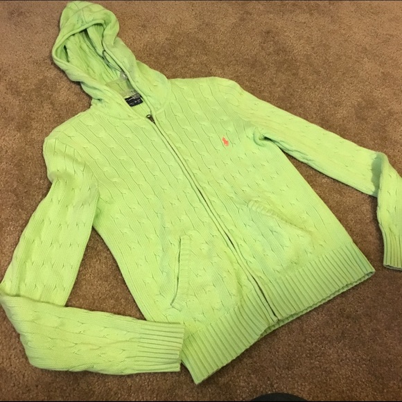 Polo lime green sweater zip up hoodie