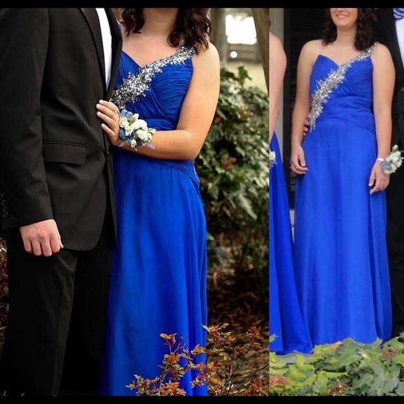 Long royal blue backless prom dress