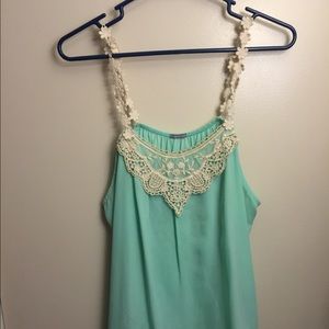 Charlotte Ruse pastel blue and lace tank top