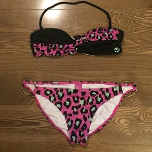 Billabong Pink and Black Cheetah Swimsuit