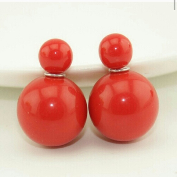 Double Sided Earrings Red