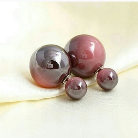 Two Toned Double Sided Earrings Light Pink