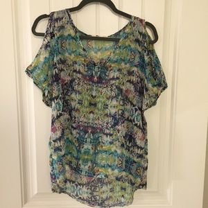 Tie dye chiffon top with shoulder cut out