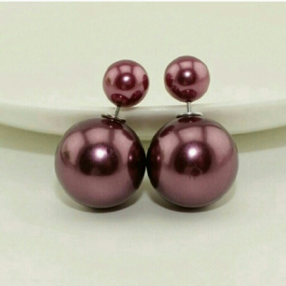 "Pearl" Double Sided Earrings Dark Red