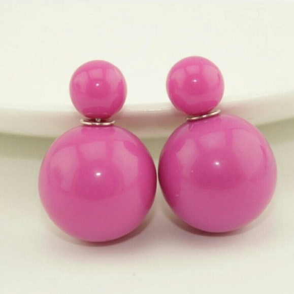 Double Sided Earrings Dark Pink