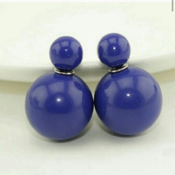 Double Sided Earrings Royal Blue