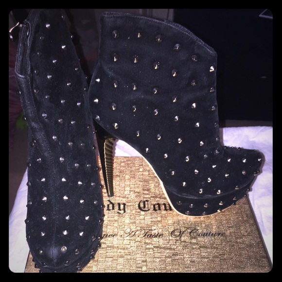Lady Couture| Black Suede Platform Studded Bootie|