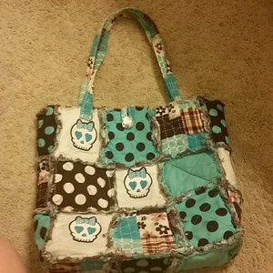 Skull blue quilt purse