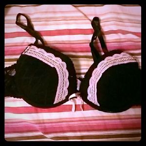 Black and Pink lace bra with pink bow in center