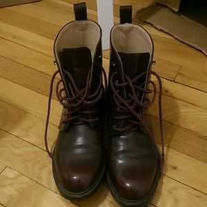 Burgundy zara combat boots