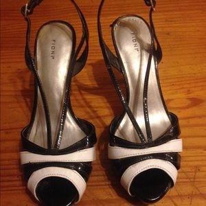 black and while strappy heels