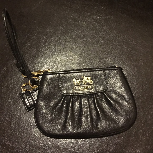 New Authentic Coach black leather wristlet