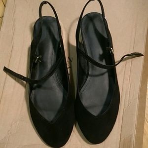 Black suede zara flats with ankle strap