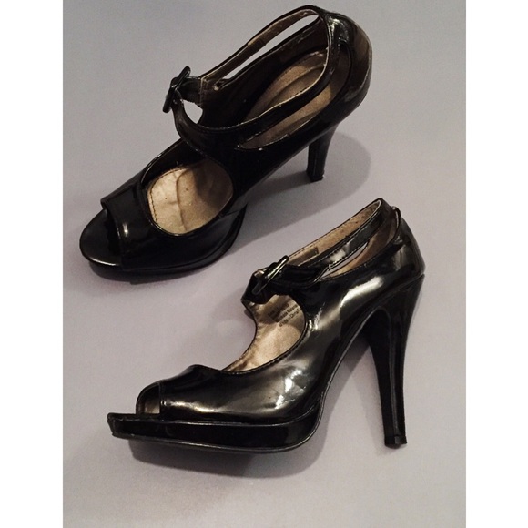 Black Gloss Open Toe Heels