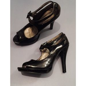 Black Gloss Open Toe Heels