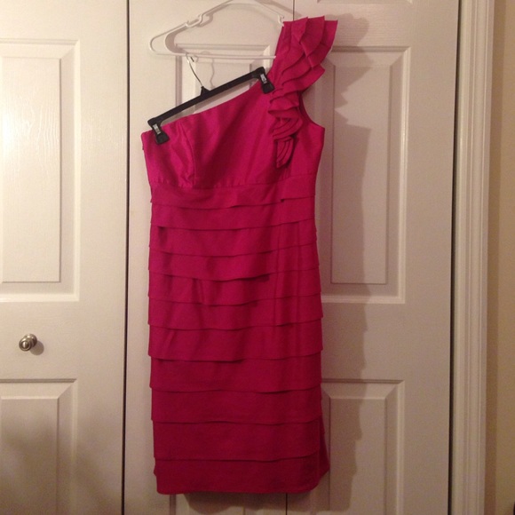 Hot Pink Assymetrical One Shoulder Dress