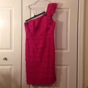 Hot Pink Assymetrical One Shoulder Dress